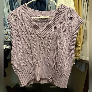 Signature8 Lilac Distressed Cable Knit V-Neck Sweater Vest